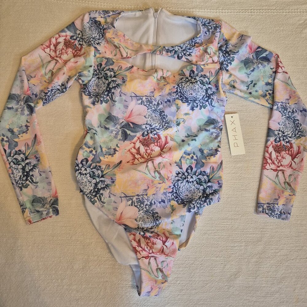 PHAX Floral Long-Sleeve One-Piece Swimsuit in Pastel Floral